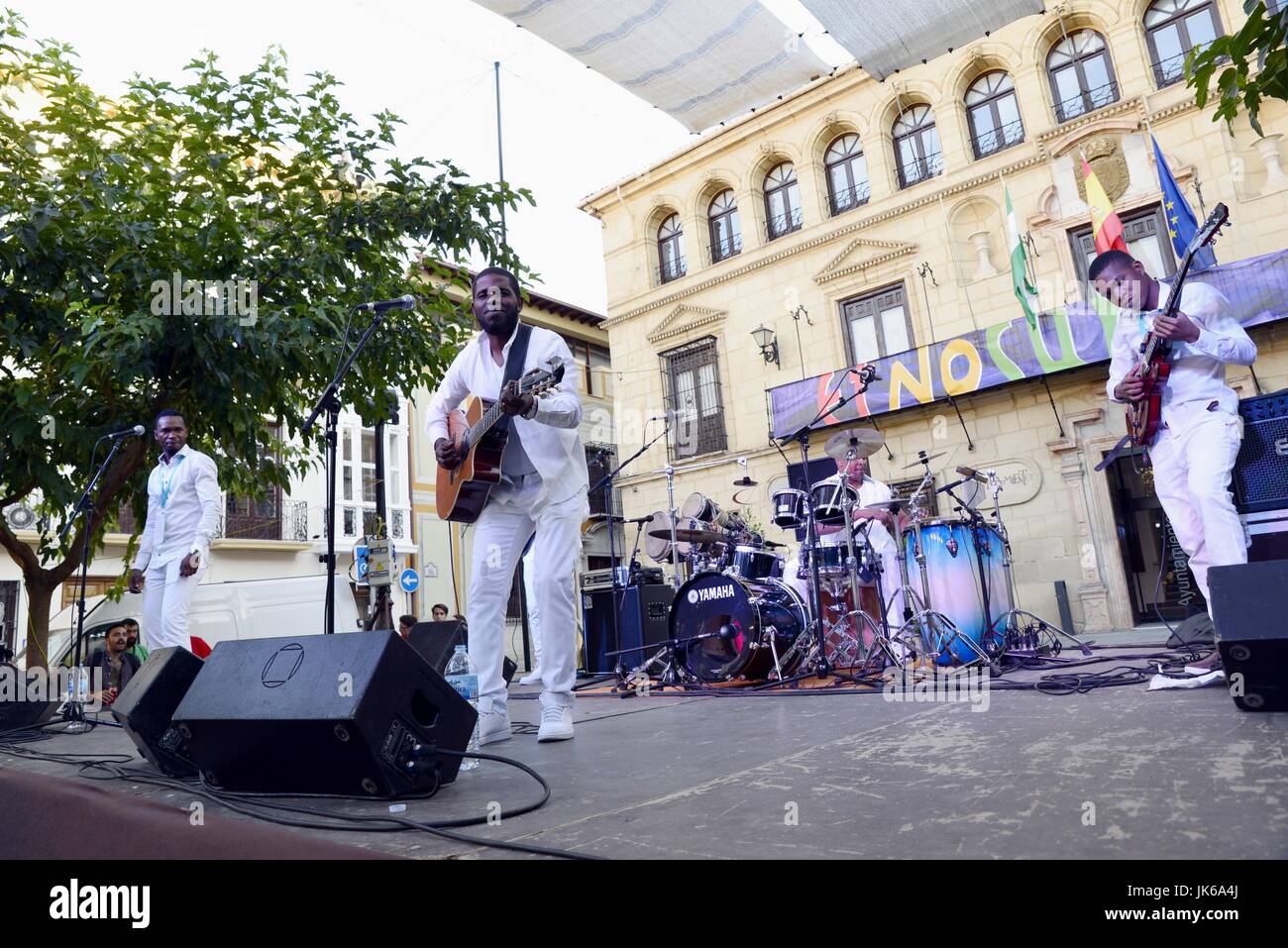 Alcala la Real, Jaen, Spain. 21st July, 2017. Etnosur festival. Toto St. Serpio Tomas 'Toto' was born in Luanda (Angola, Africa), during his performance on the stage of Etnosur. Etnosur is a festival of ethnic music that is celebrated annually in the south of Spain. M.Ramirez/Alamy Live News Stock Photo