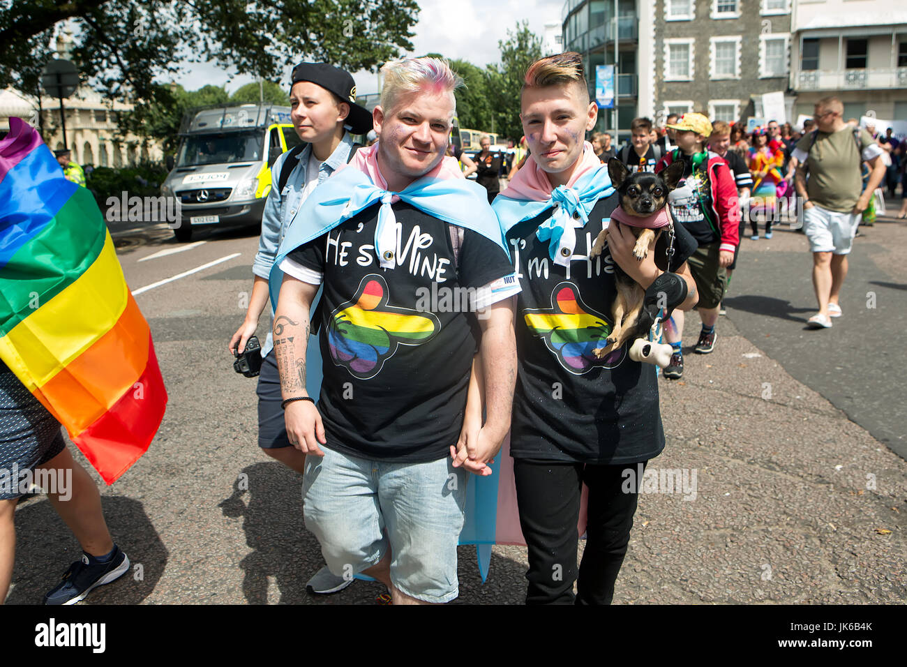 Brighton, UK. 22nd July, 2017. Trans Pride Brighton, now in it’s 5th year procession along Brighton seafront. As a registered charity run solely by volunteers, Trans Pride aim to inspire all trans, intersex, gender variant and queer people to help make a real difference by celebrating trans lives and gender diversity. City of Brighton & Hove, East Sussex, UK. 22nd July 2017. Credit: David Smith/Alamy Live News Stock Photo