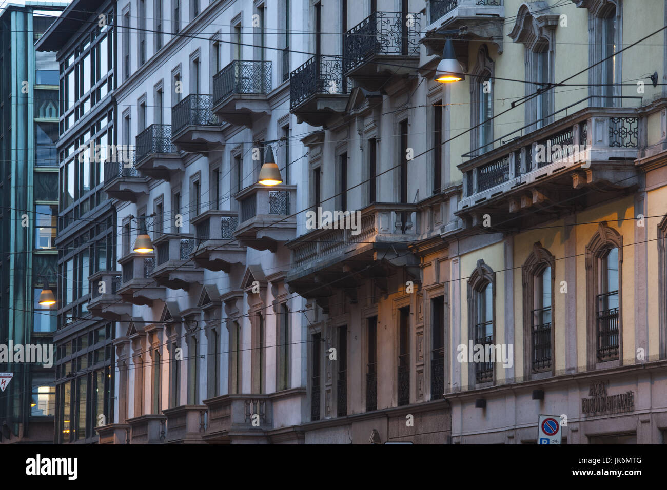 Italy, Lombardy, Milan, Piazza Duomo area, buildings, evening Stock Photo