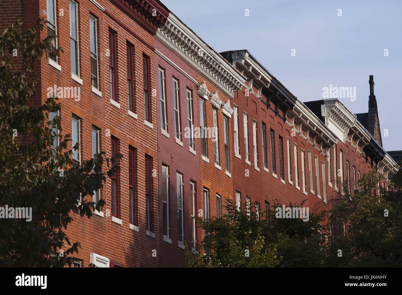 USA, Maryland, Baltimore, Bolton Hill, brownstone row houses, Bolton Street Stock Photo