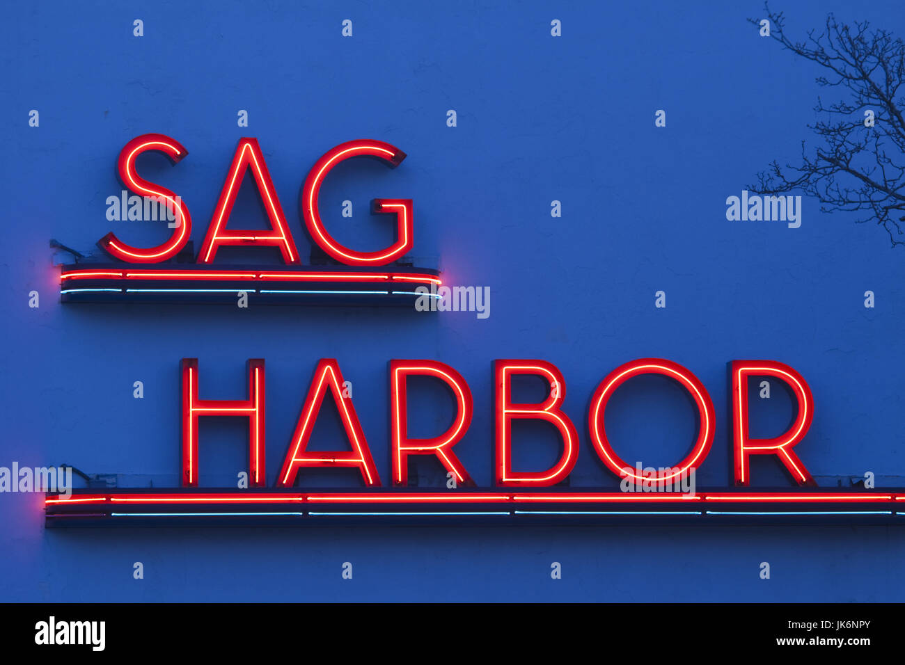 USA, New York, Long Island, Sag Harbor, Main Street, neon sign of the