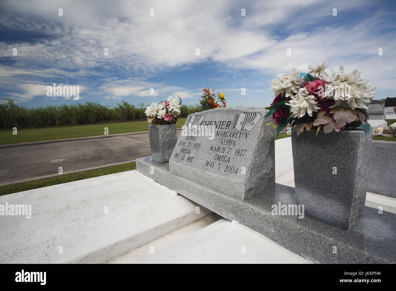USA, Louisiana, Cajun Country, Loreauville, gravesite of Clifton Chenier, legendary zydeco accordionist, one of the fathers of modern zydeco music Stock Photo