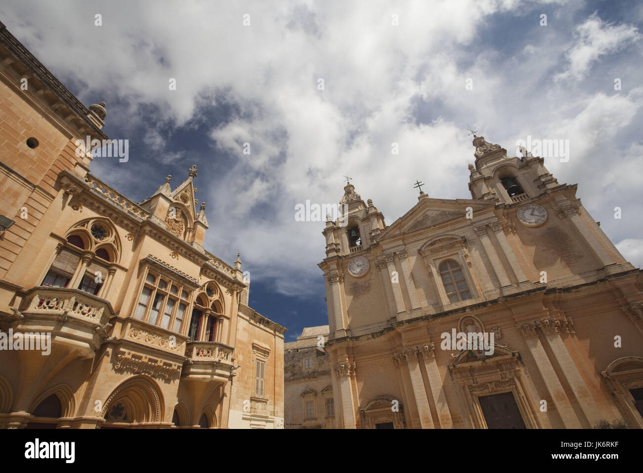 Malta, Central, Mdina, Rabat, St. Paul Square and St. Paul's Cathedral Stock Photo