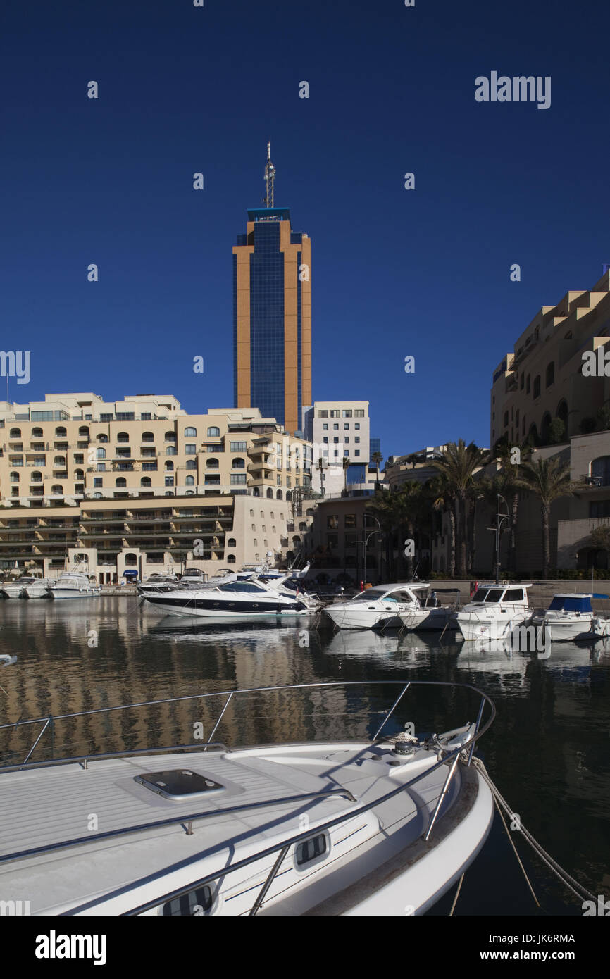 Malta, Valletta, St. Julian's, Portomaso Marina and Portomaso Tower Stock Photo