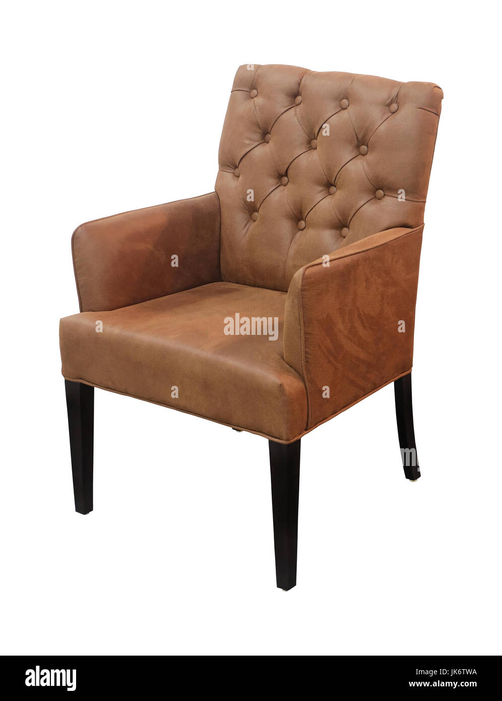 Retro brown leather armchair isolated with clipping path included Stock