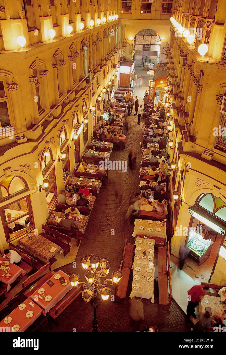 Türkei, Istanbul, Stadtteil Beyoglu, Jugendstilpassage 'Cicek Pasaji', Restaurants, Abend Europa, Südeuropa, Stadt, Großstadt, Neustadt,  Restaurant-Passage, Gastronomie, Restaurants, von oben Stock Photo