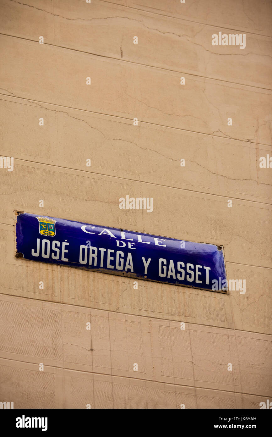 Spain, Madrid, Salamanca Area, sign for Calle de Jose Ortega y Gasset, Madrid's exclusive shopping street Stock Photo