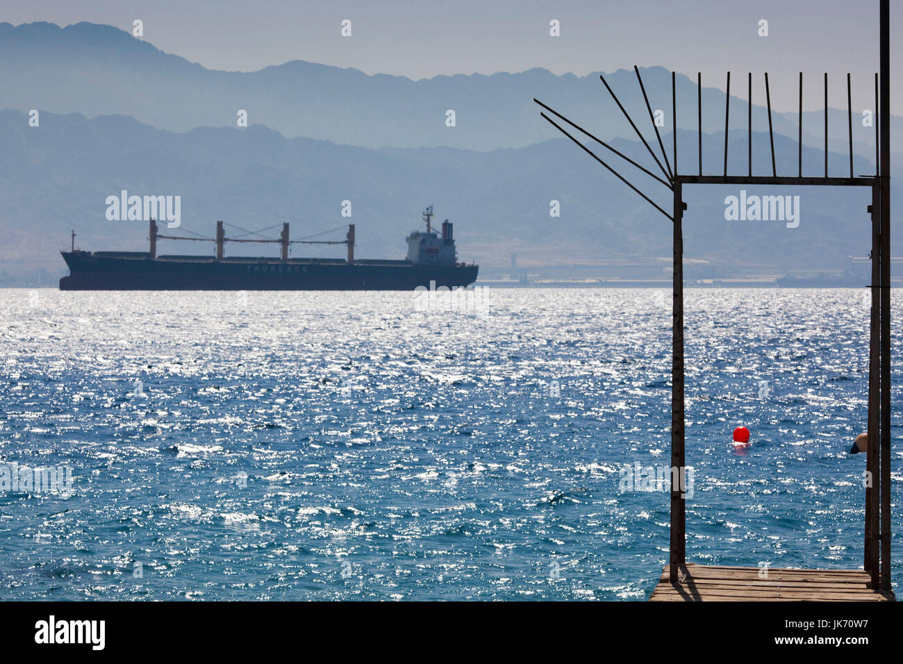 Israel, The Negev, Eilat, Red Sea beachfront, freighter Stock Photo