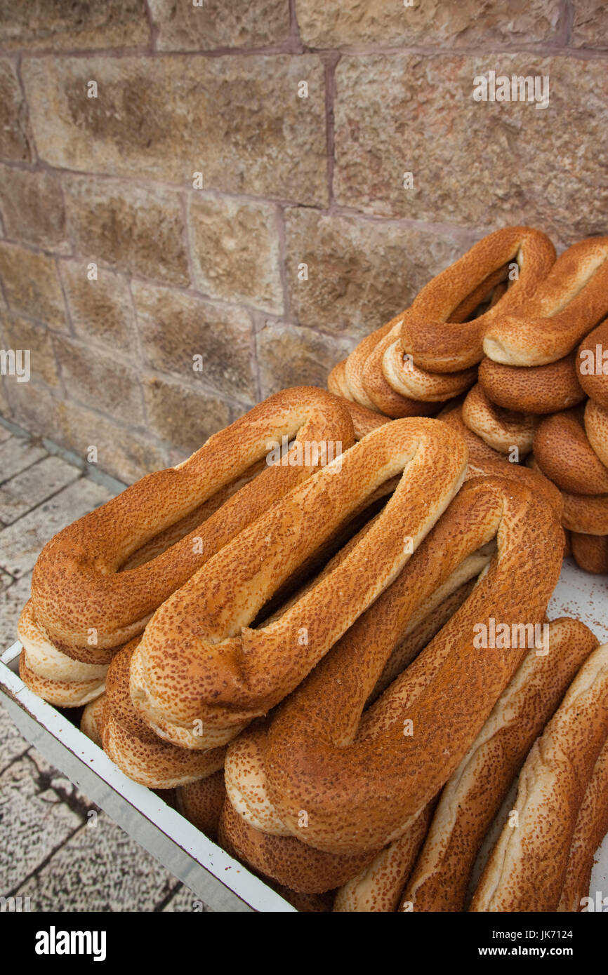 Israel, Jerusalem, Old City, Mt. Zion, sesame round bread Stock Photo