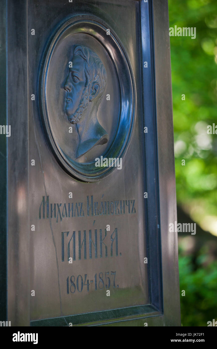 Russia, Saint Petersburg, Vosstaniya, Tikhvin Cemetery, grave of Mikhail Glinka, composer Stock Photo