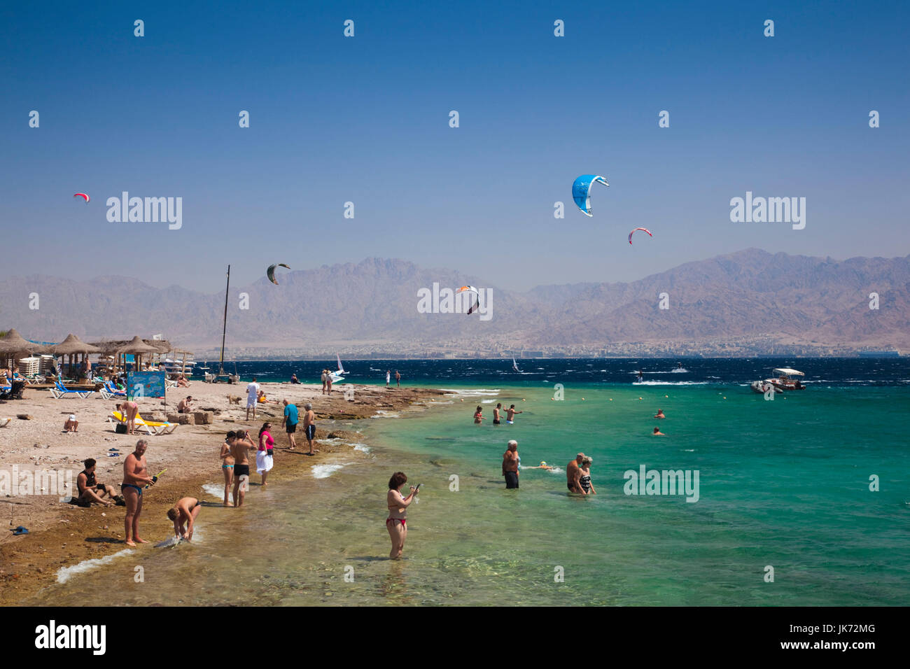 Israel, The Negev, Eilat, Red Sea, Coral beach, windsurfing Stock Photo