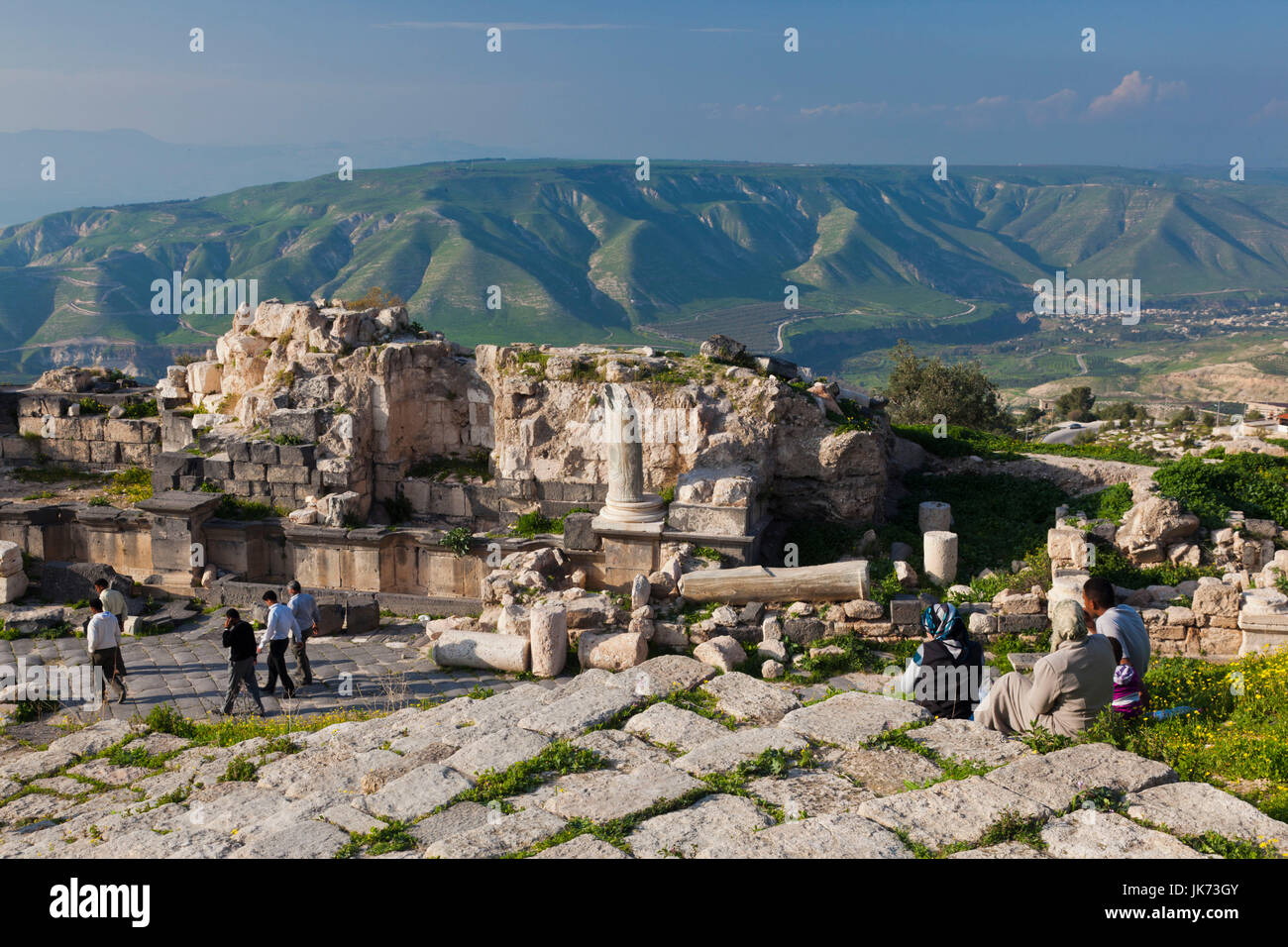 Jordan, Umm Qais-Gadara, ruins of ancient Jewish and Roman city and view the Golan Heights and Galilee Stock Photo - Alamy