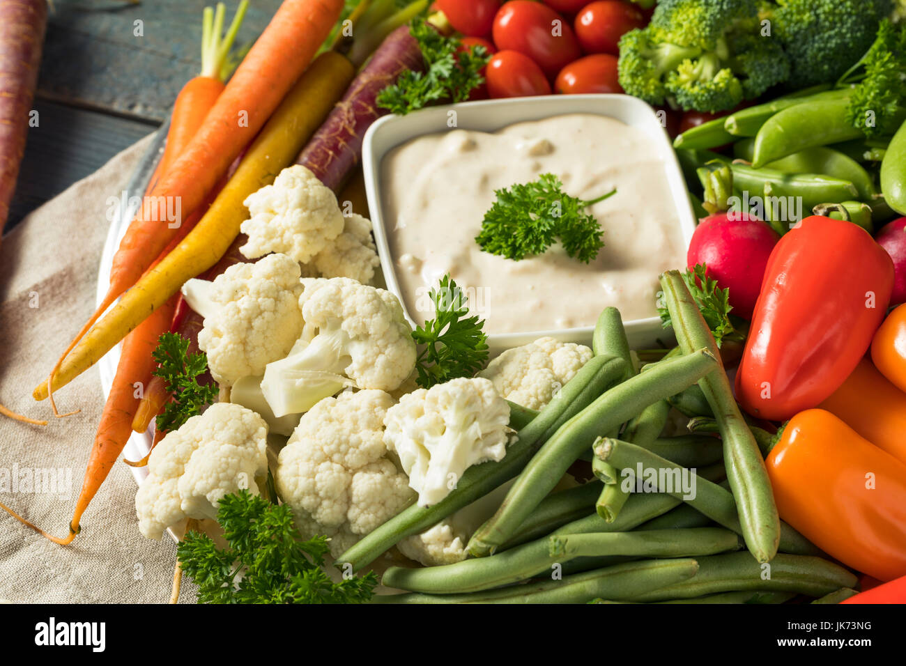 Raw Refreshing Vegetable Crudites Plate with Ranch Dip Stock Photo Alamy