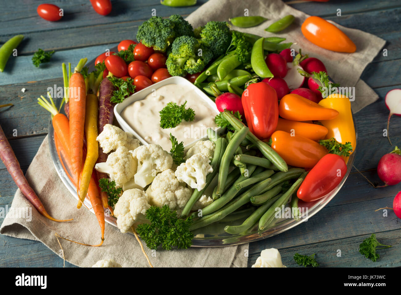 Raw Refreshing Vegetable Crudites Plate with Ranch Dip Stock Photo Alamy