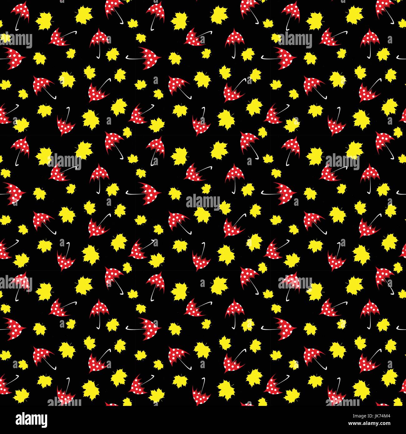 black seamless pattern with red umbrella and yellow leaf. vector Stock ...