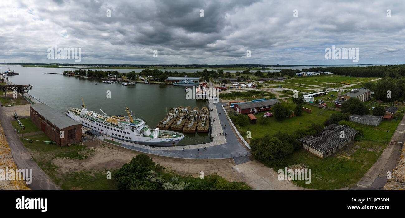 Panoramic view of Peenemuende seaport on the Baltic Sea island of Usedom Stock Photo