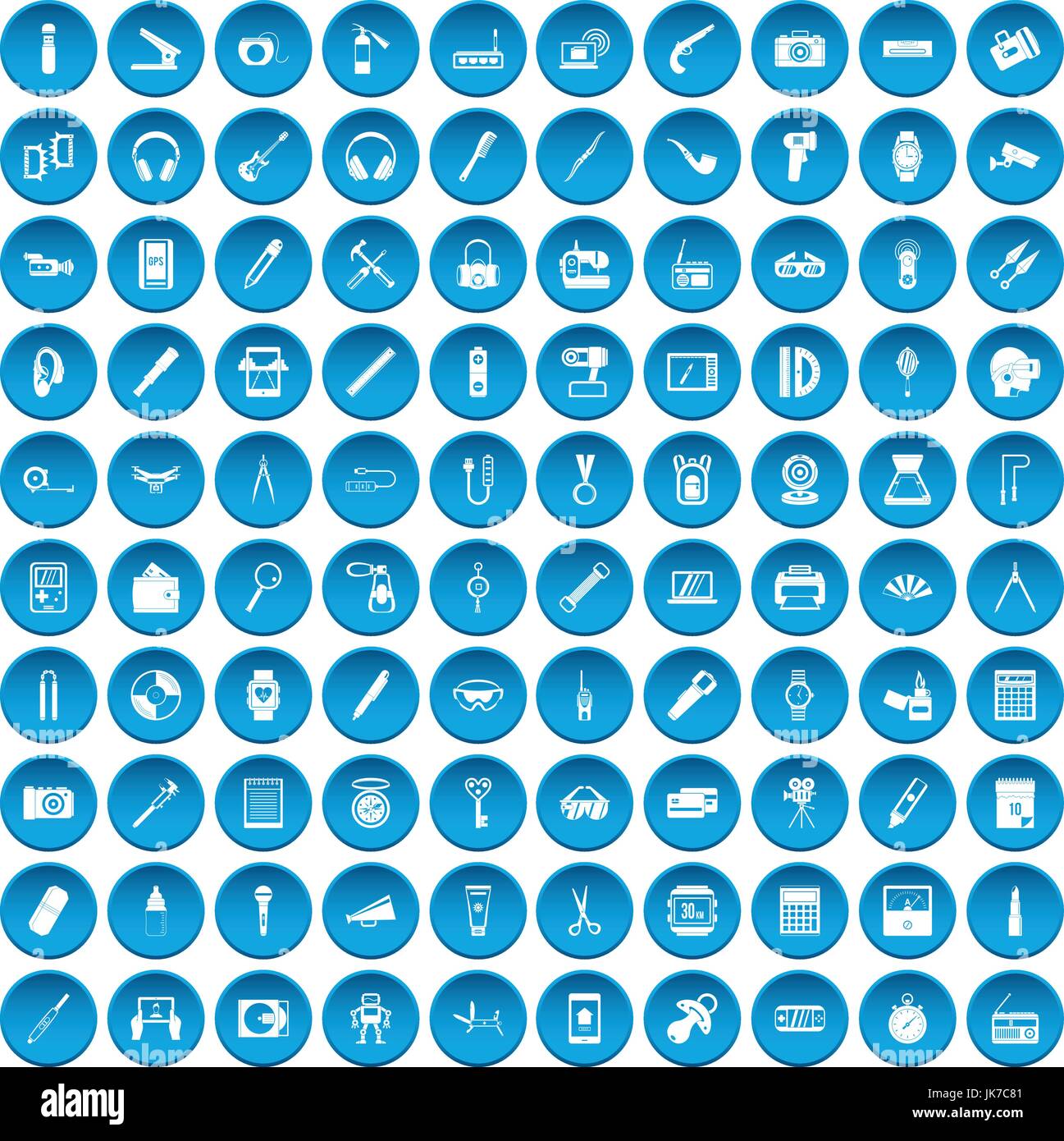 100 portable icons set blue Stock Vector Image & Art - Alamy