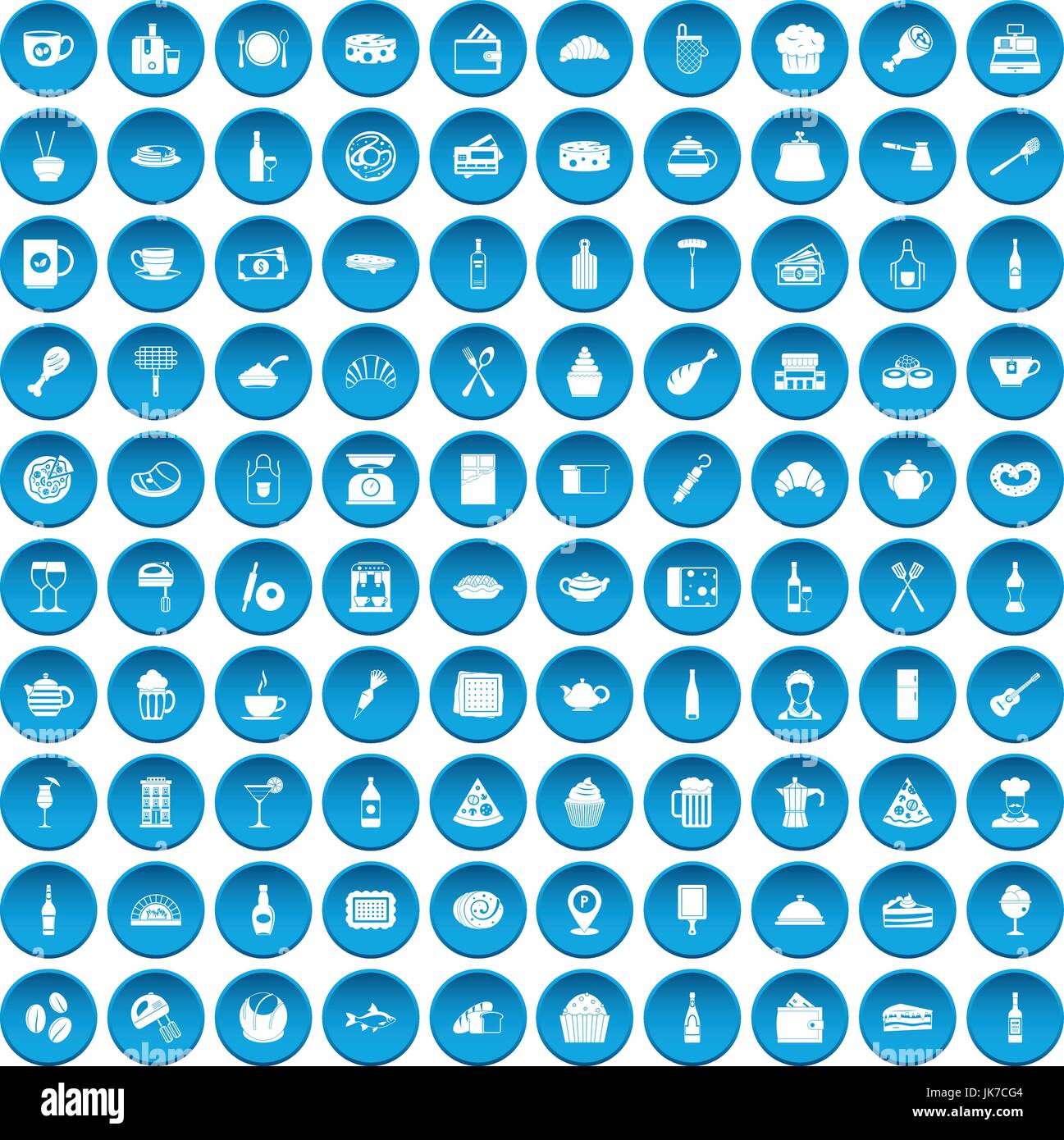 100 restaurant icons set blue Stock Vector Image & Art - Alamy