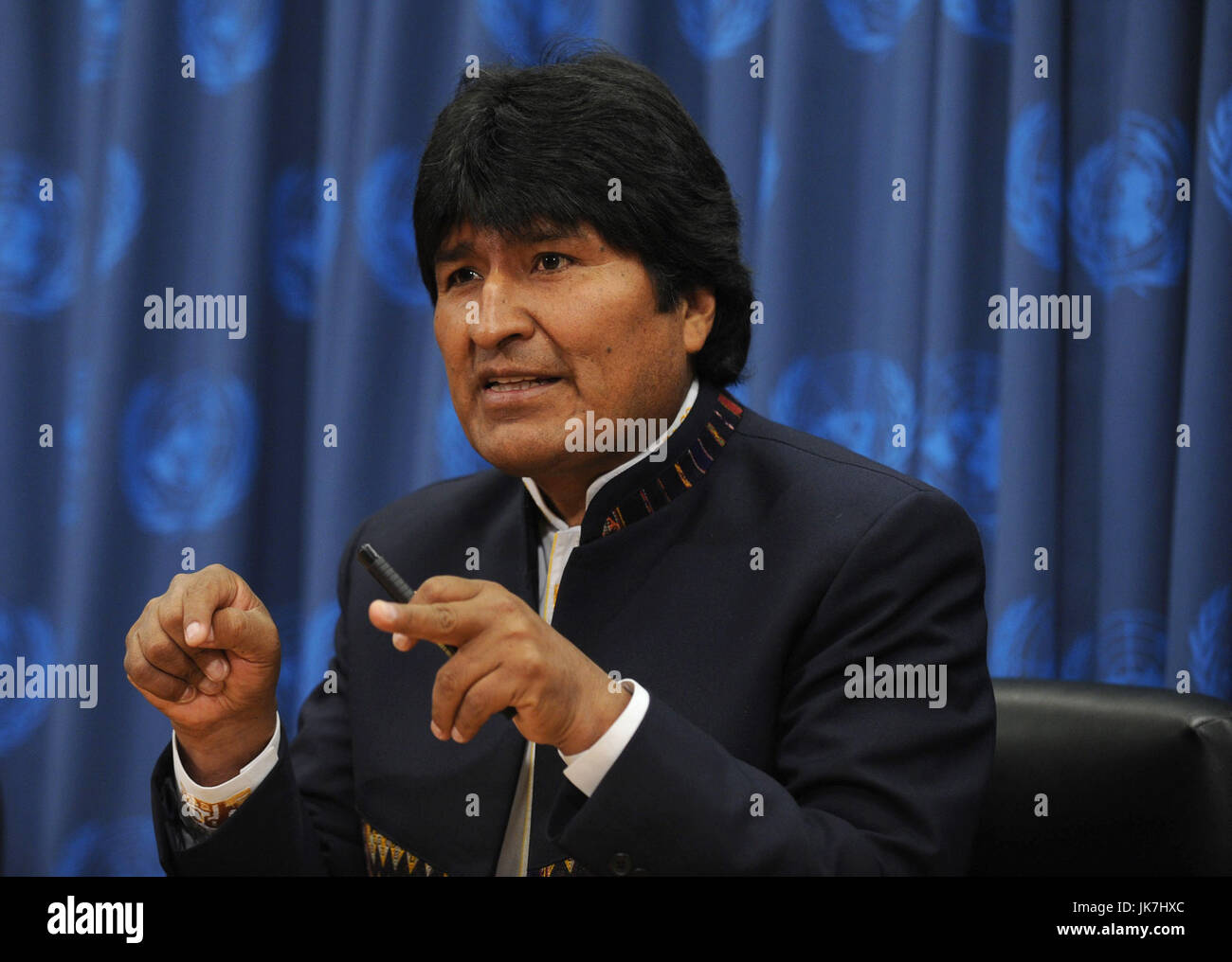 Bolivian President Evo Morales speaks at the United Nations, New York City. November 17, 2008. Credit: Dennis Van Tine/MediaPunch Stock Photo