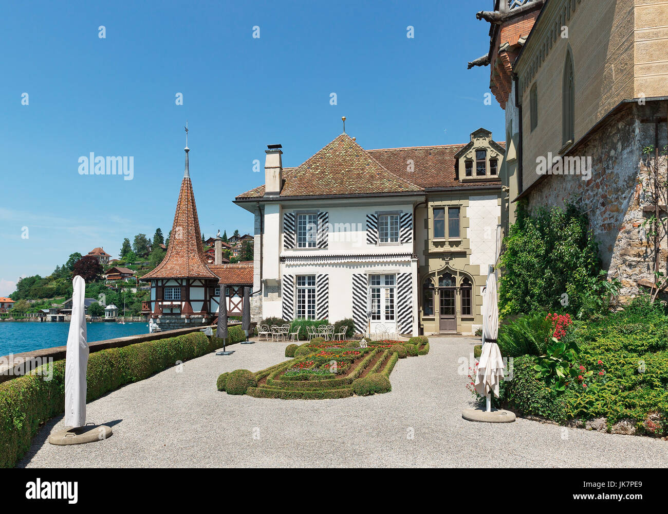castle on the lake Thun Switzerland Stock Photo
