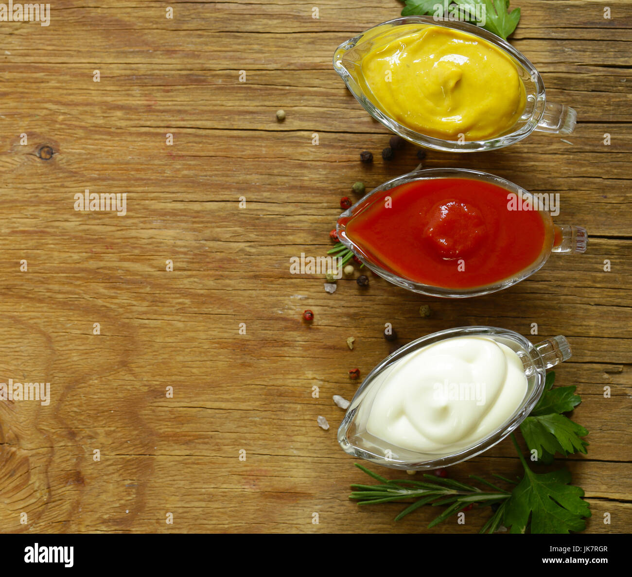 Different types of sauces in glass gravies Stock Photo Alamy