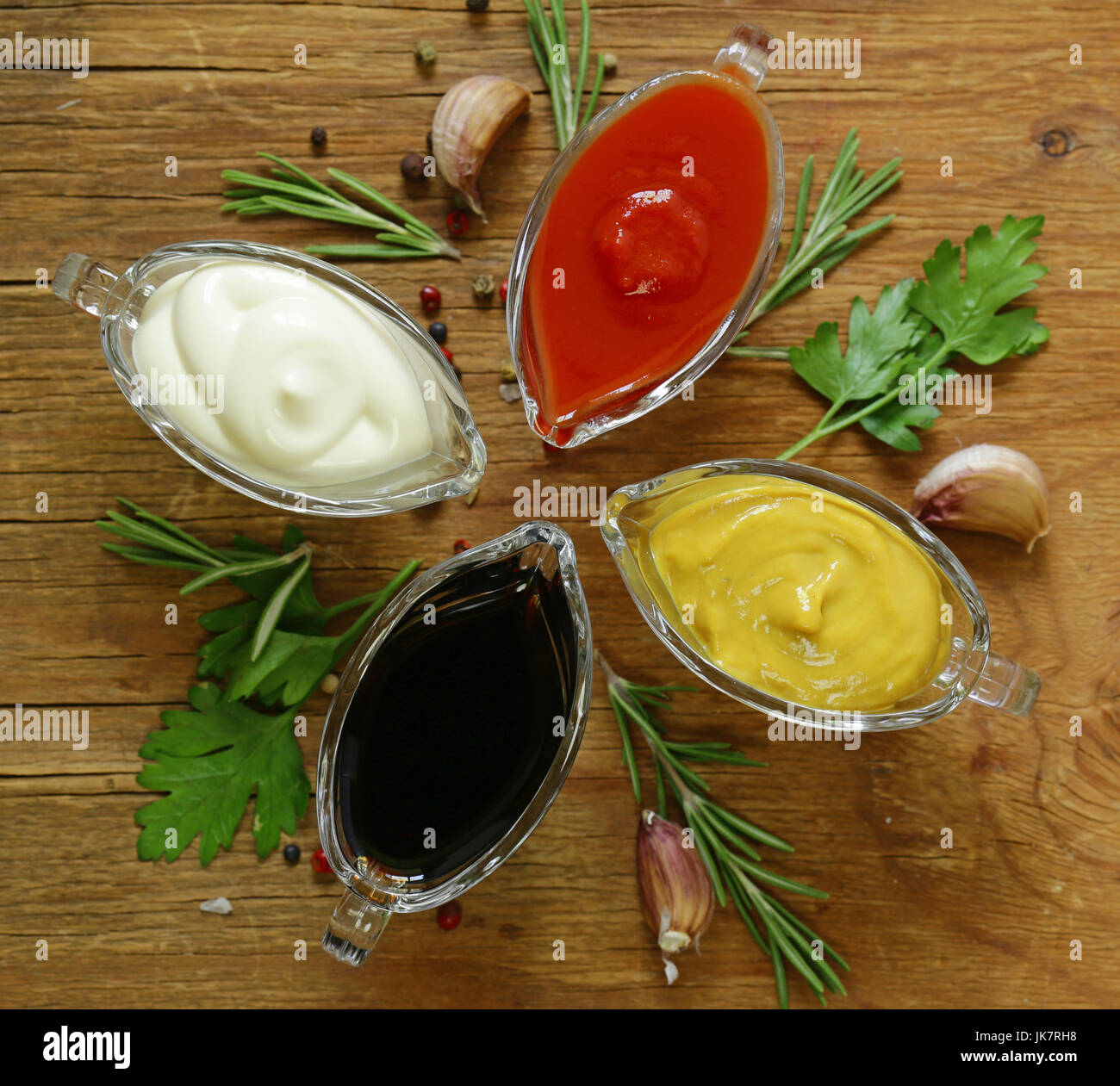 Different types of sauces in glass gravies Stock Photo Alamy