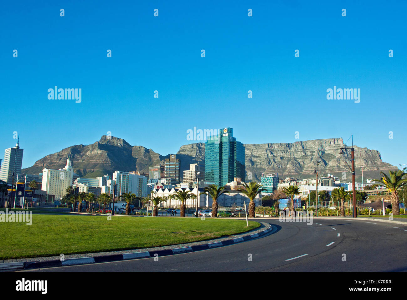 Cape Town city bowl with Table mountain in the background. Stock Photo