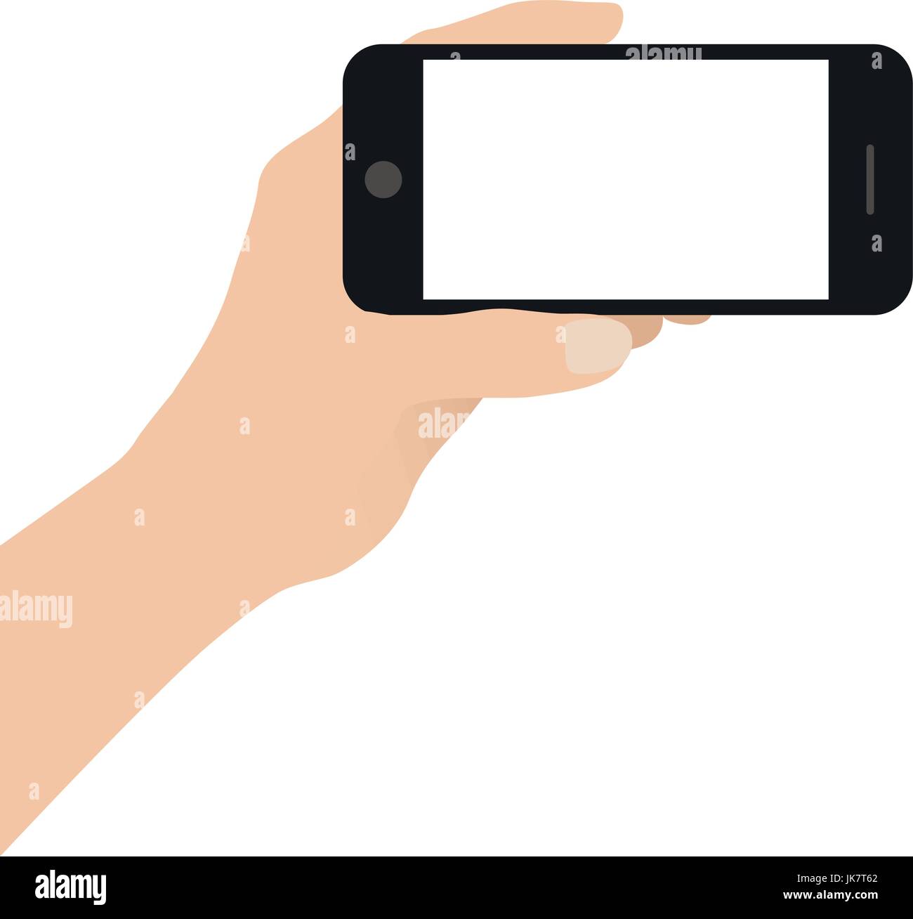 Hand holding smart phone on white background. Flat design vector ...