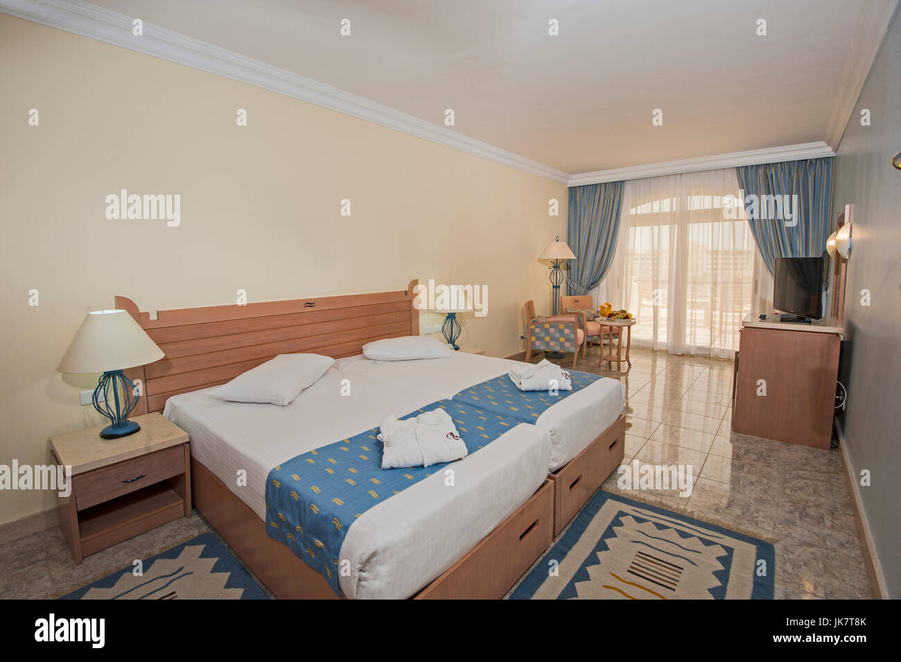 Bedroom showing interior design in a luxury resort hotel Stock Photo