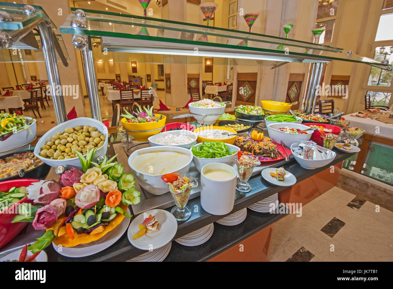 Selection display of salads at a luxury hotel restaurant buffet bar area Stock Photo Alamy