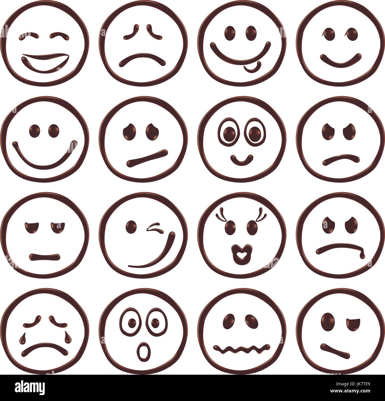 Set of chocolate smiley faces on white background, realistic vector illustration Stock Vector