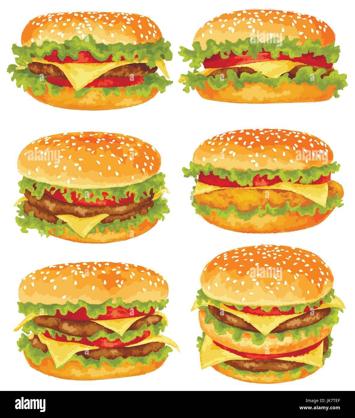 Modern Watercolor Design Vector Illustration Set Of Big Burgers On White Background Stock 9717