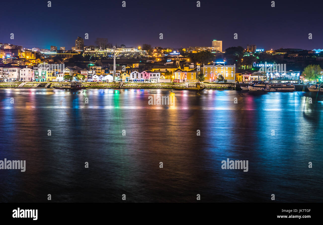 Port Wine cellars over Vila Nova de Gaia city embankment seen from