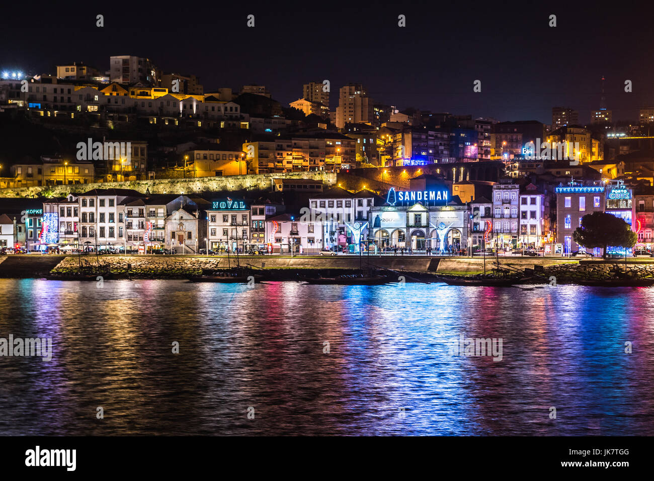 Port Wine cellars over Vila Nova de Gaia city embankment seen from