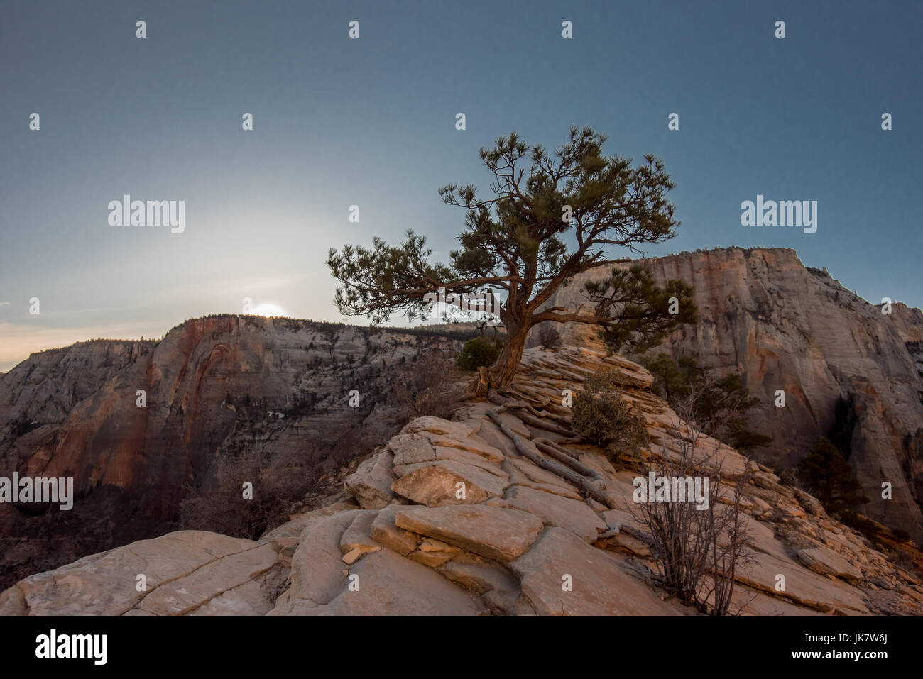 Morning Breaks Over the Canyon  atop Angels Landing Stock Photo