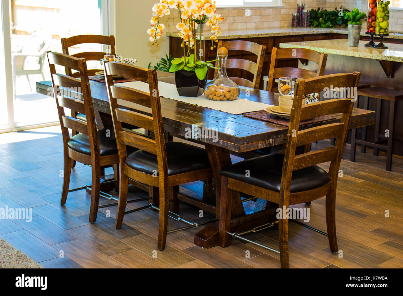 Dining Room Set With High Back Chairs Stock Photo Alamy