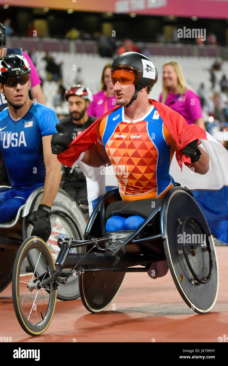 Kenny van Weeghel having won silver medal at the World Para Athletics Championships in the London Olympic Stadium, London, 2017. 200m T54 Stock Photo