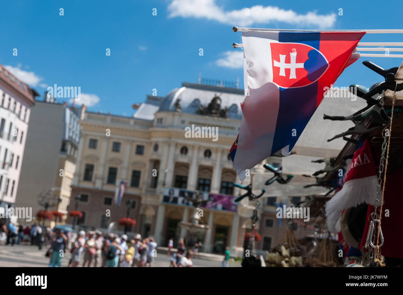 Slovak flag and the National Theatre, Bratislava, Slovakia Stock Photo