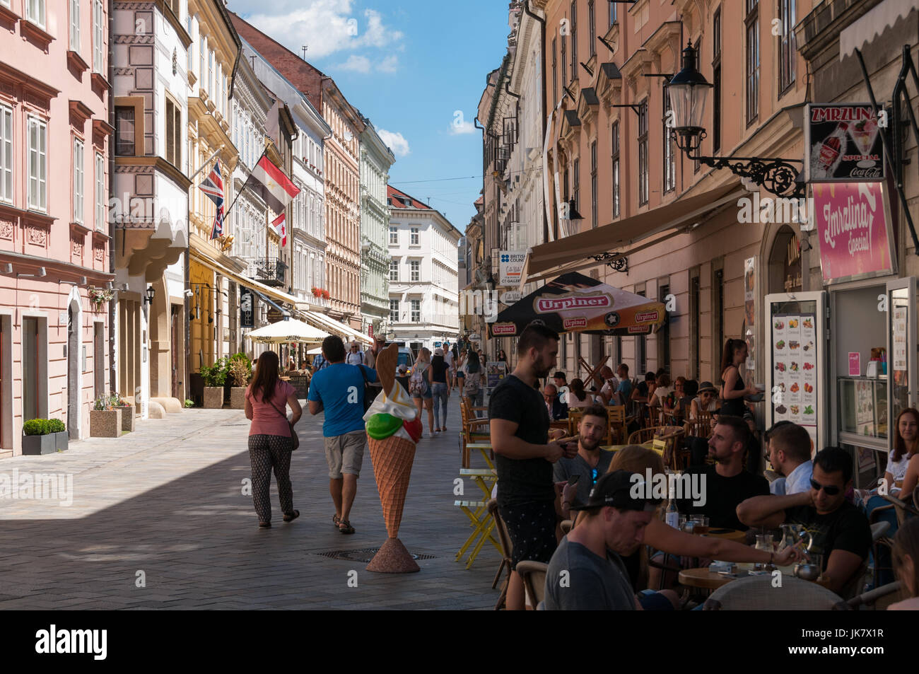 Tourists at Panska street, Bratislava, Slovakia Stock Photo