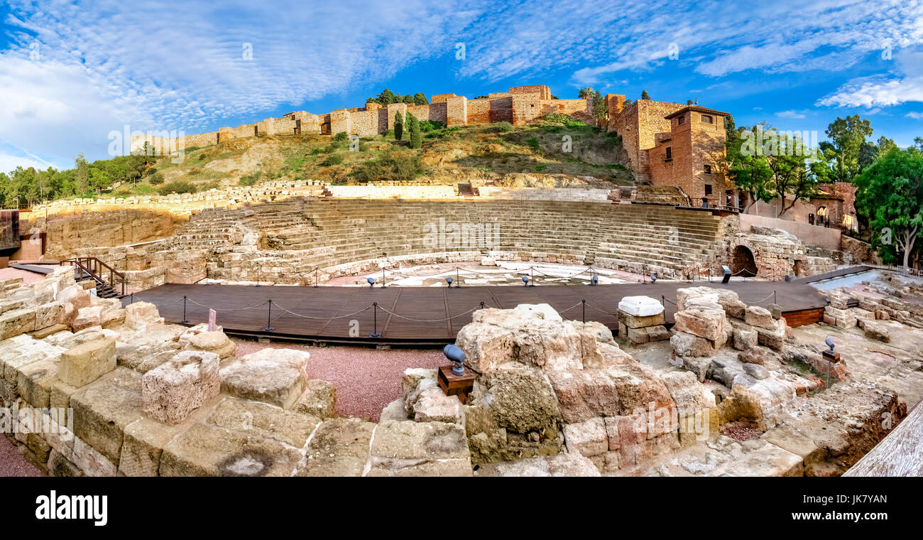 Roman Theatre and the Alcazaba fortress in Malaga Stock Photo