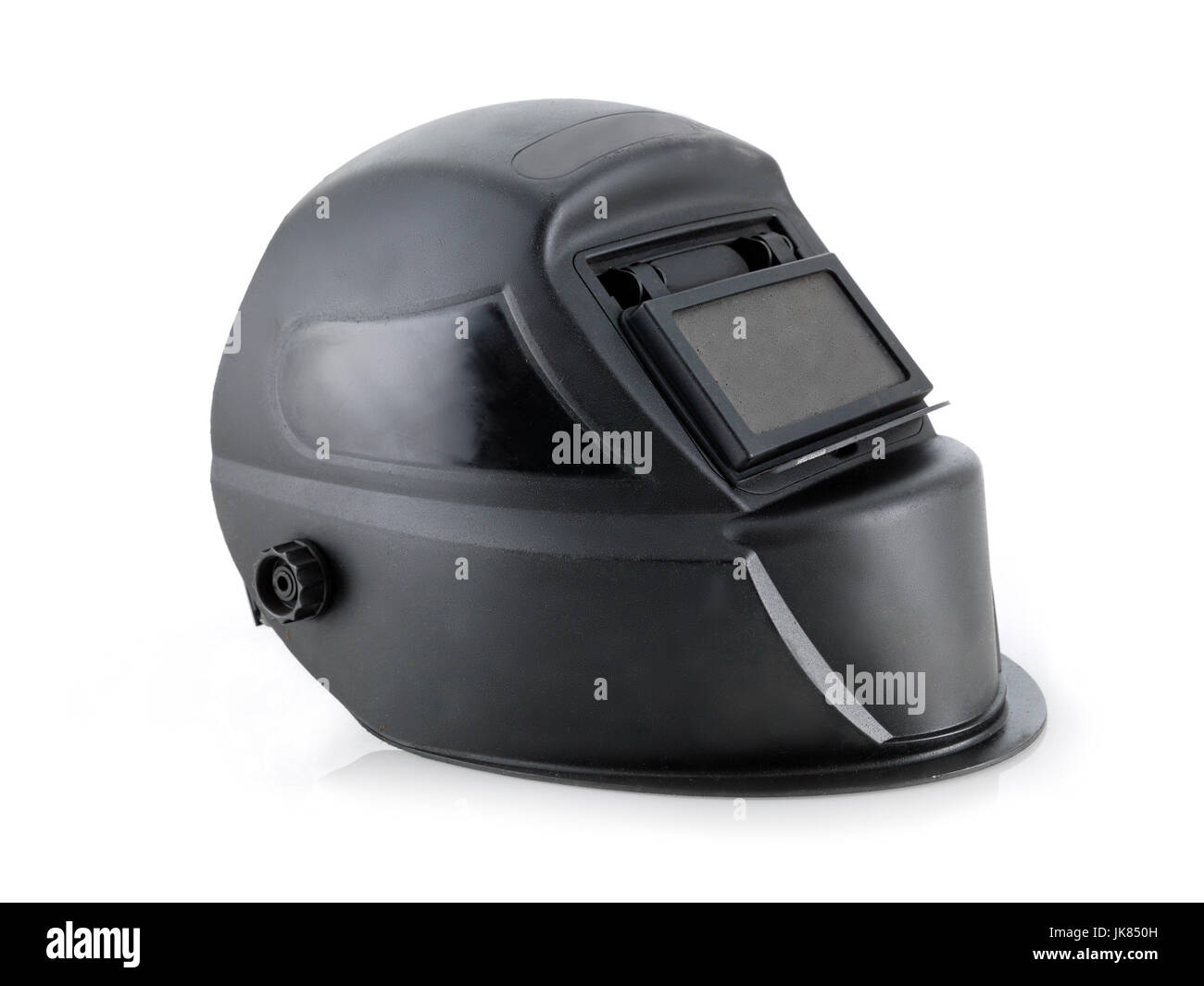 Black arc welding helmet over white Stock Photo Alamy