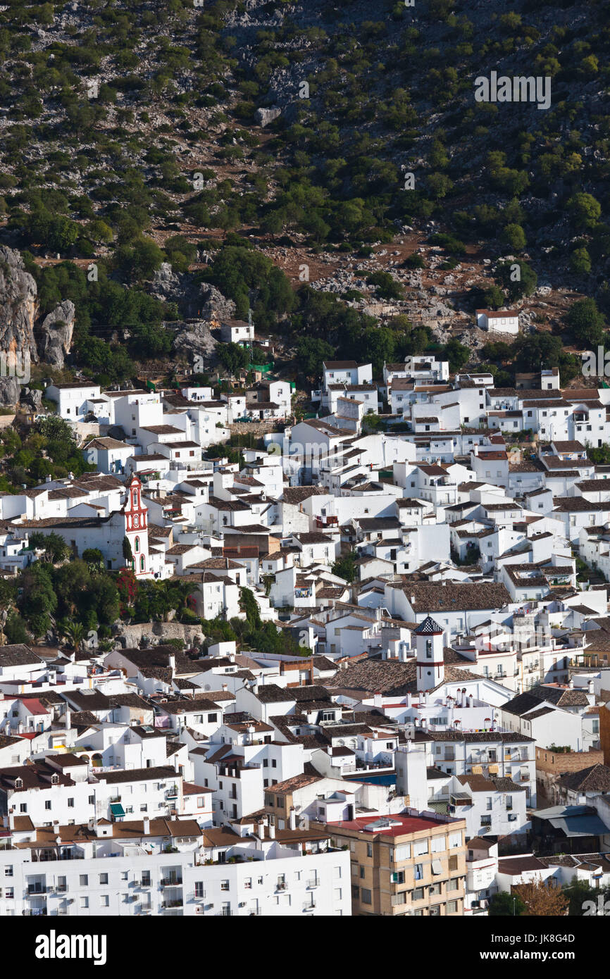 Spain, Andalucia Region, Cadiz Province, Ubrique, elevated view of an Andalucian white village Stock Photo