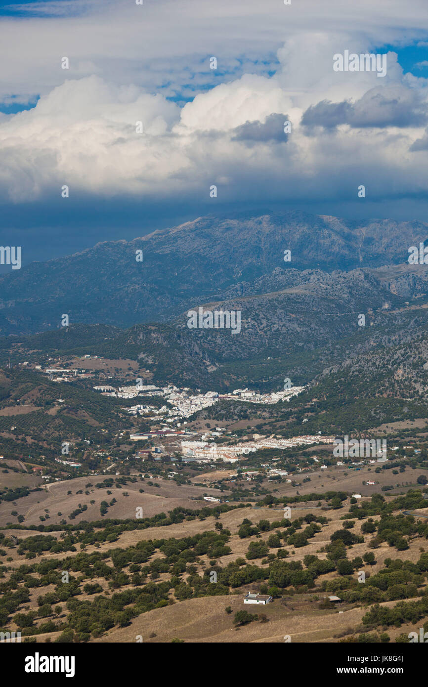 Spain, Andalucia Region, Cadiz Province, Ubrique, elevated view of an Andalucian white village Stock Photo