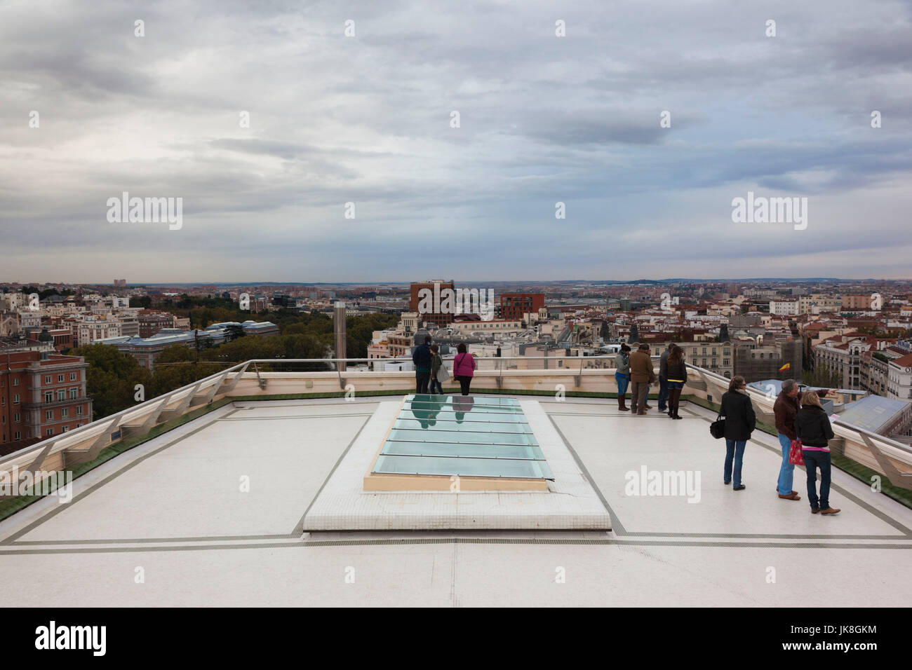 Spain, Madrid, visitors on the roof of the  Circulo de Bellas Artes, sunset, NR Stock Photo