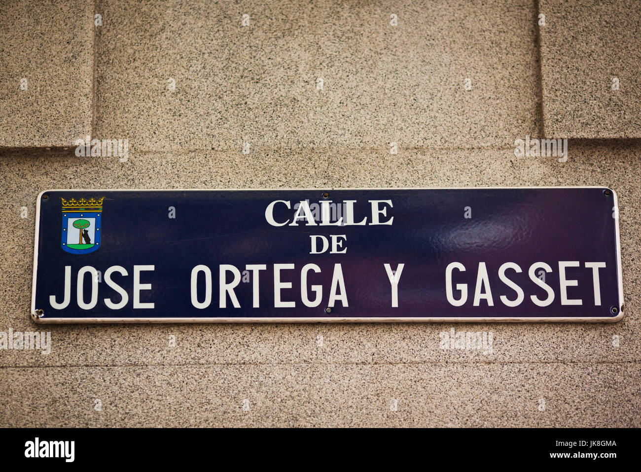 Spain, Madrid, Salamanca Area, sign for Calle de Jose Ortega y Gasset, Madrid's exclusive shopping street Stock Photo