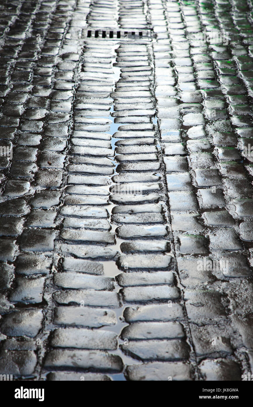Spain, Castilla y Leon Region, Salamanca Province, Salamanca, Plaza Mayor, wet cobblestones Stock Photo