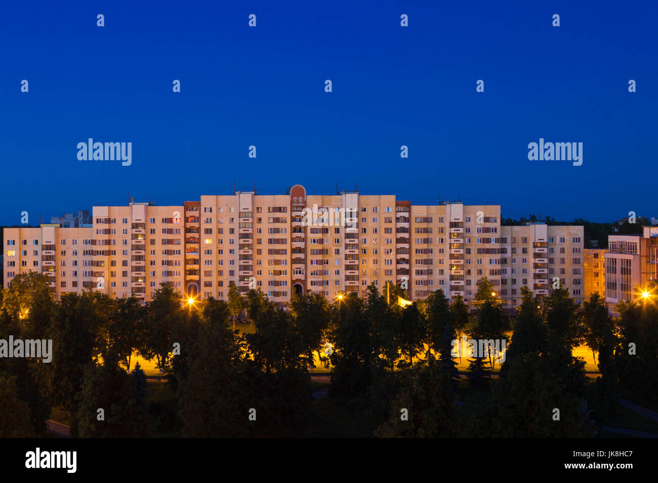 Russia, Pskovskaya Oblast, Pskov, residential block of buildings, dawn Stock Photo