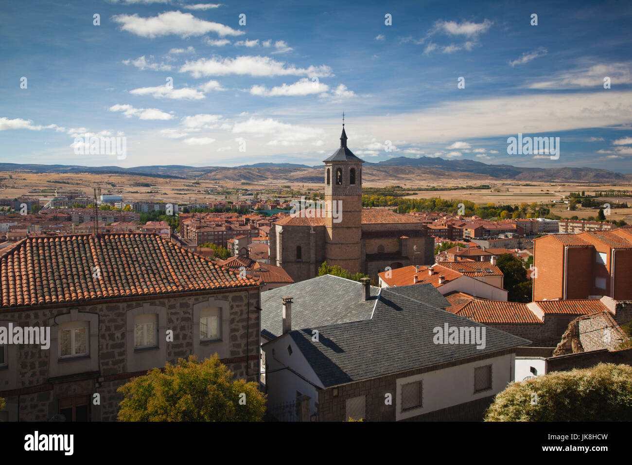 Spain, Castilla y Leon Region, Avila Province, Avila, elevated view of the Church of Santiago