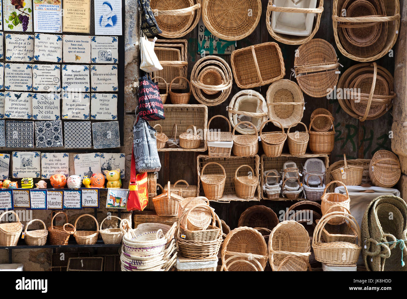 Spain, Castilla y Leon Region, Segovia Province, Segovia, basket souvenir shop Stock Photo