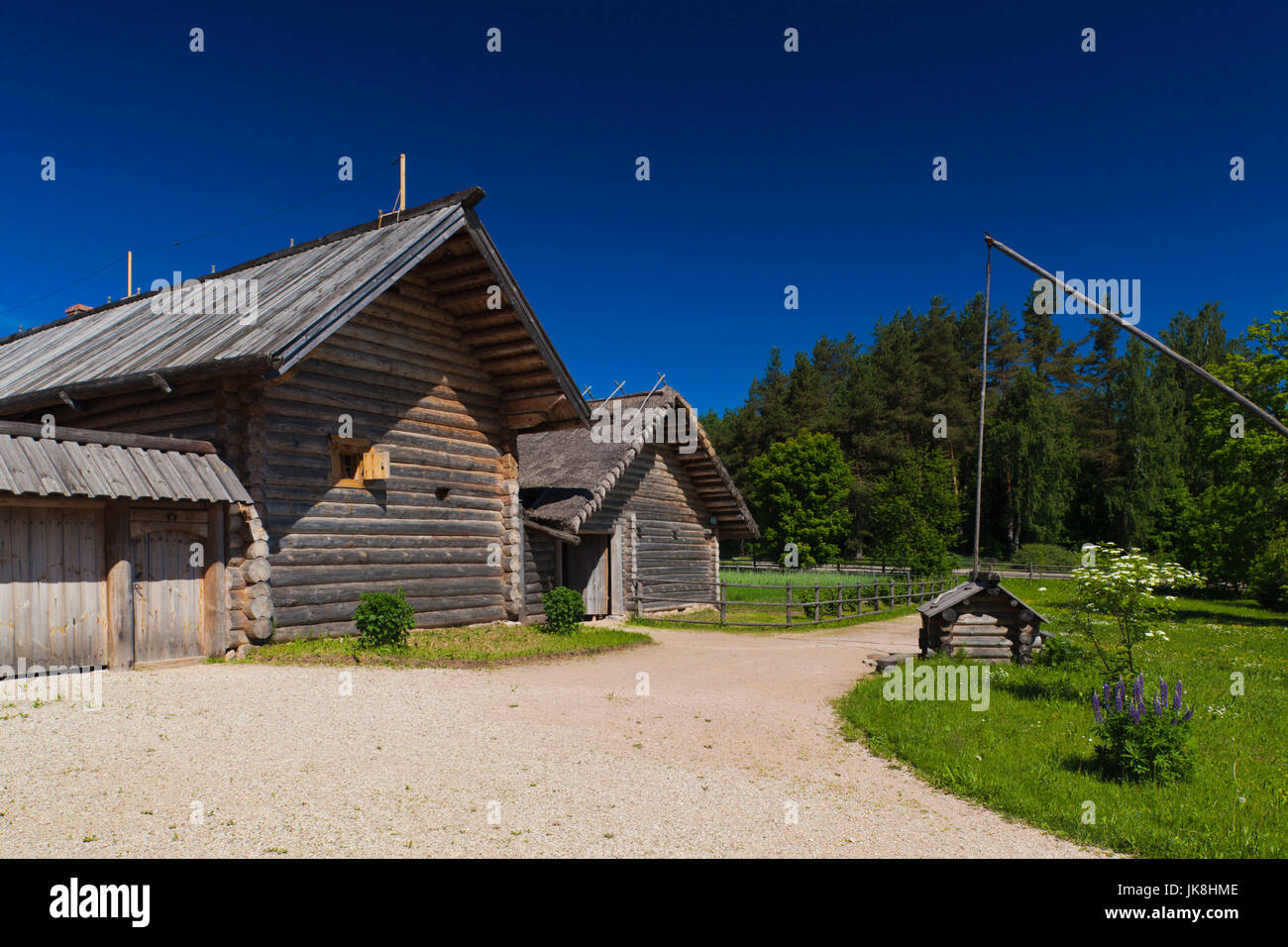 Russia, Pskovskaya Oblast, Pushkinskie Gory, wooden archtecture museum Stock Photo